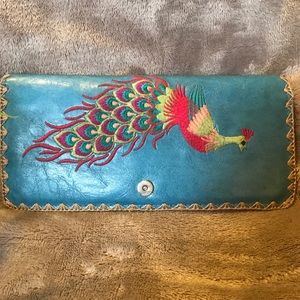 vintage genuine leather wallet with embroidery